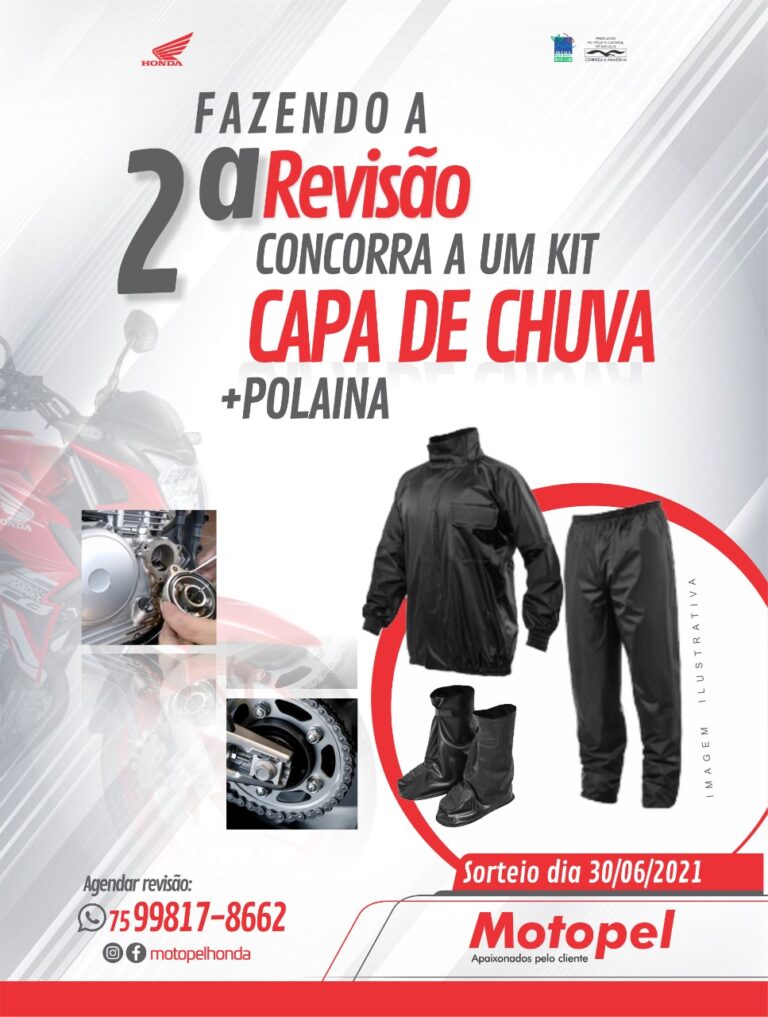 Fazendo a 2ª Revisão Concorra a um kit de capa de chuva + Polaina