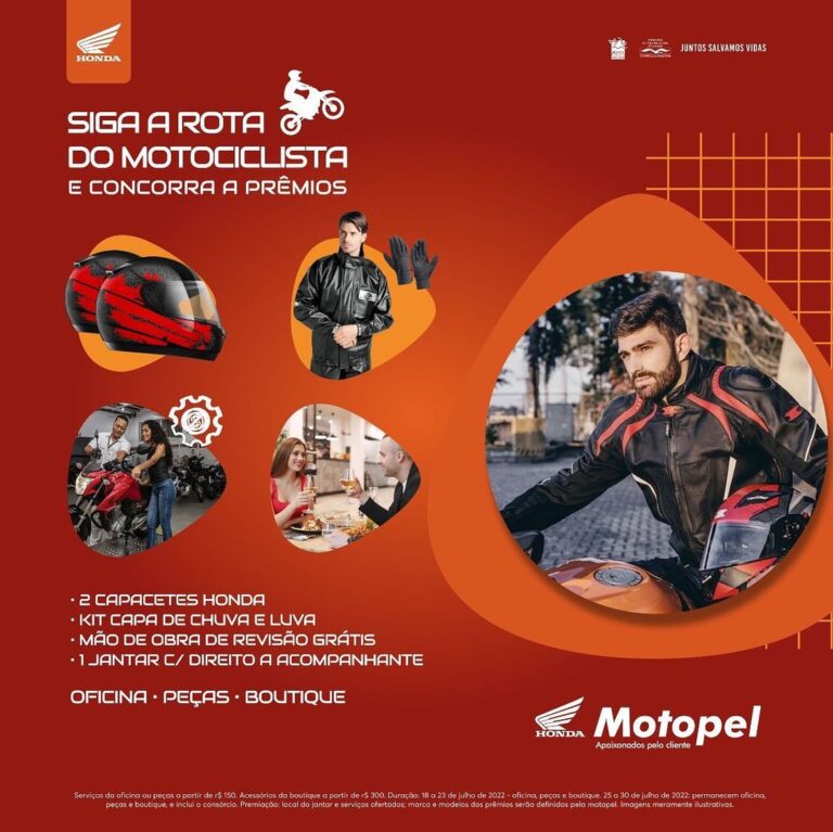 Siga a Rota do Motociclista e Concorra a premios - Moto Honda Motopel