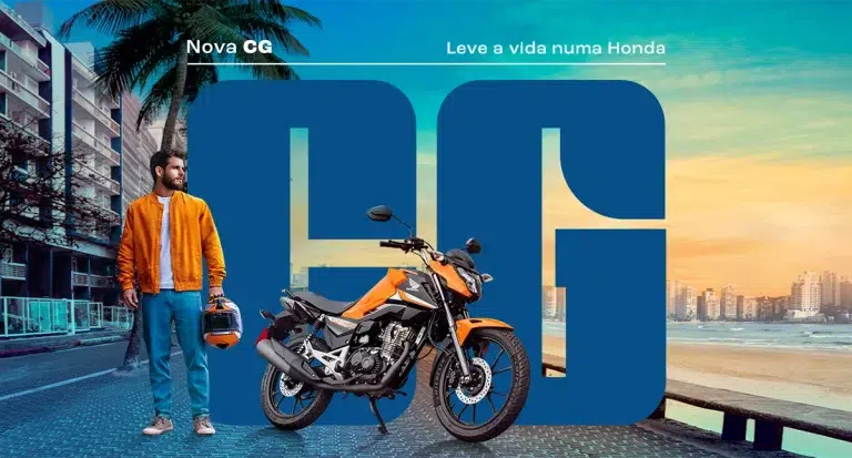 nova honda cg 160 laranja e preta com praia ao fundo.webp - Moto Honda Motopel